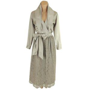 Vintage Catherine Regehr Silk Taffeta & Lace Gown S Green Dress Bow VTG